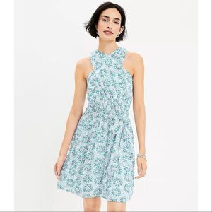 Loft Floral Bloom Crossover Halter Dress Blue Green Lavender Size 4 Tall 4T